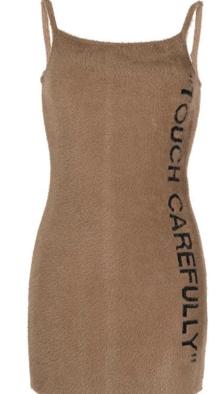 OFF-WHITE NWT Quote “Touch Carefully” Fuzzy Brown Mini Dress Retail: $1900 40